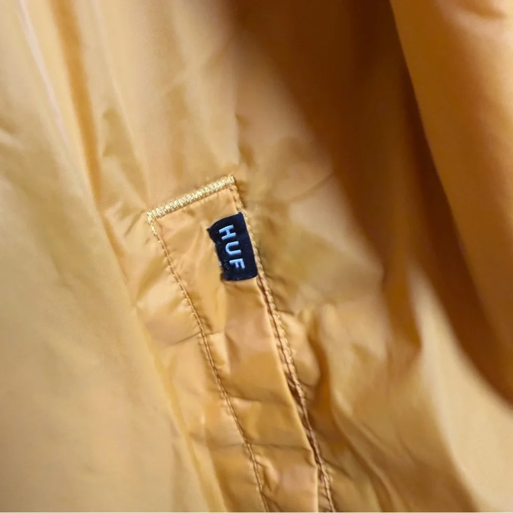 HUF Set H Coaches Jacket Mustard Yellow Windbreaker Embroidered Logo Mens Sz XXL